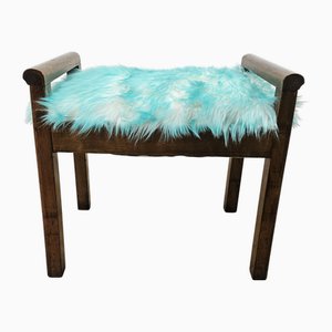 Art Deco Stool in Walnut and Blue Fur, 1940