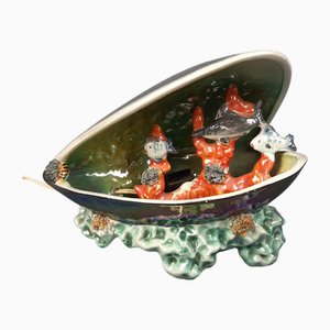 Ceramic Shell Table Lamp with Iridescent Fish the Marine Stage, 1970s