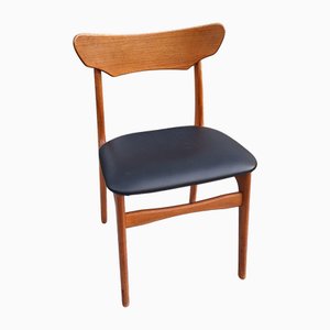 Dänischer Einzelstuhl mit Gestell aus braunem Teakholz & schwarzem Kunstlederbezug, 1970er