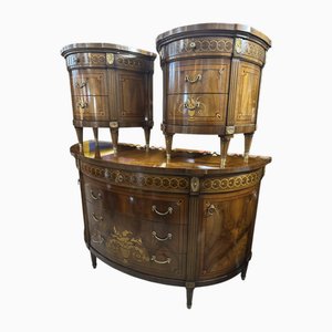 Louis Philippe XVI Kommode und Nachttische mit Triptychon, 3er Set