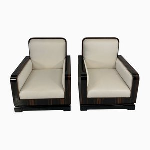 Set of Art Deco Italian Macassar, Walnut Root and Cream Velvet Armchairs, 1930s