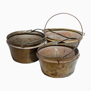 Antike Spanische Kupferkessel mit Griffen, 3 . Set