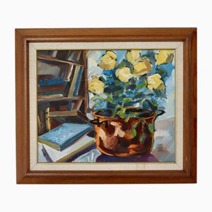 Ebbe Höglund, Flores en cobre, años 50, óleo sobre lienzo, enmarcado