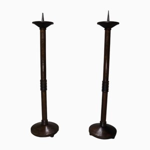Modernist Wooden Church Candleholders, 1940s, Set of 2
