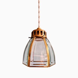 Pendant Light in Brass and Transparent Glass