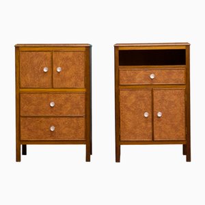 Vintage Art Deco Style Teak and Walnut Effect Bedside Cabinets, 1950s, Set of 2