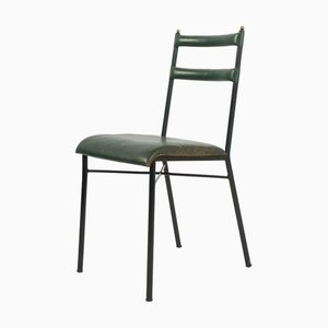 Beistellstuhl aus Leder, Metall & Messing von Jacques Adnet, Frankreich, 1950er