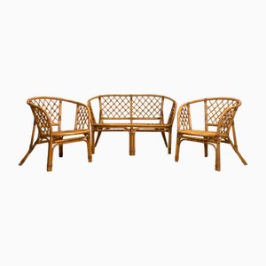 Bamboo Armchairs and Sofa, 1980s, Set of 3