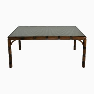 Niedriger Mid-Century Couchtisch aus Holz & Rattan, Italien, 1970er