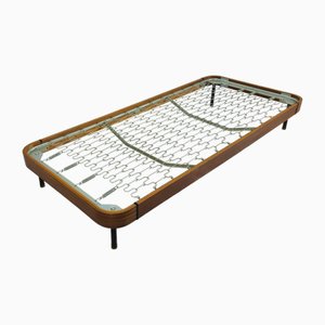 Mid-Century Modern Single Bed in Bent Wood and Metal and Brass Feet, Italy, 1960s