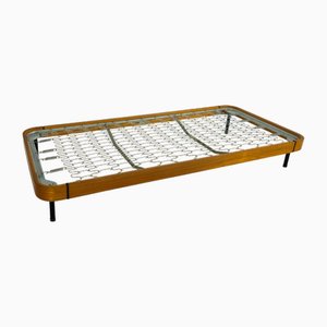 Lit Simple Mid-Century Moderne en Bois Courbé avec Pieds en Métal et en Laiton, Italie, 1960s