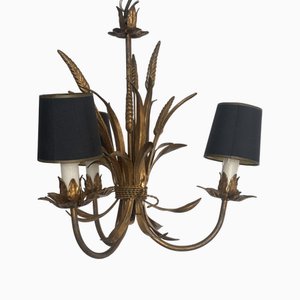 Gold-Plated Metal Ears of Corn Chandelier by Hans Kögl, 1960s