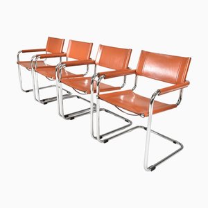 Poltrone da pranzo S34 in pelle color cognac per Fasem, Italia, anni '70, set di 4
