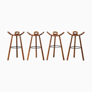 Oak Bar Stools in the style of Sergio Rodrigues, Brazil, 1970s, Set of 4