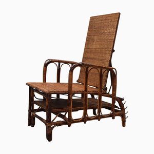 Vintage Bauhaus Rattan & Bamboo Chair with Ottoman attributed to Erich Dieckmann, 1930