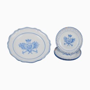 Large Serving Platter and Plates by Emile Gallé for St. Clement, Nancy, France, Set of 4