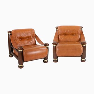 Fauteuils Brutal en Cuir, 1970s, Set de 2
