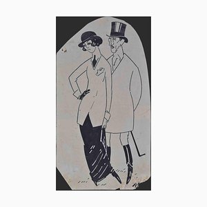 Unknown, Couple, Ink Drawing, Mid 20th Century