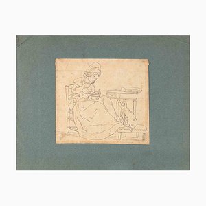 Maurice Van Moppes, Woman and Dog, Ink Drawing, Late 19th Century
