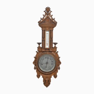 Carved Oak Wall Hanging Banjo Barometer, 1890s