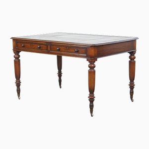 Antique English Writing Table with Black Leather Top, 19th Century