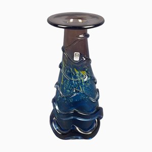Vase Mdina Moderne en Verre Bleu Fumé avec Reliefs, Malta, 1970s