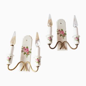 Antique French Wall Lights from Porcelaine de Paris, Set of 2