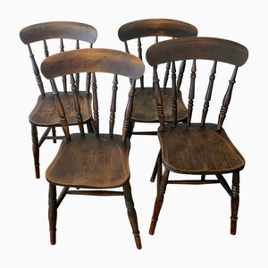 Sillas de comedor antiguas de roble patinado, siglo XIX. Juego de 4