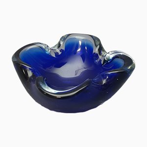Modern Murano Glass Ashtray in Transparent Cobalt Blue, 1970s