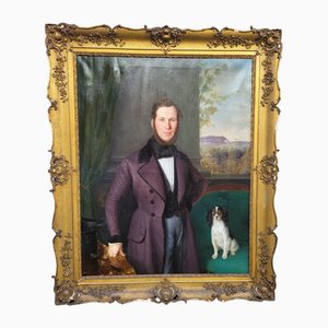 Portrait of a Gentleman and His Dog, 19th Century, Oil on Canvas, Framed