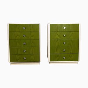 Beige Wood and Green Varnished Bedside Tables, Norway, 1960s, Set of 2