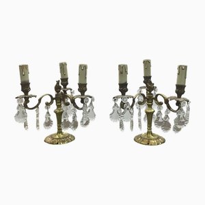 Candelabros con borlas de bronce, años 70. Juego de 2