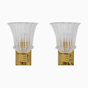 Apliques de cristal de Murano y latón atribuidos a Barovier & Toso, años 90. Juego de 2