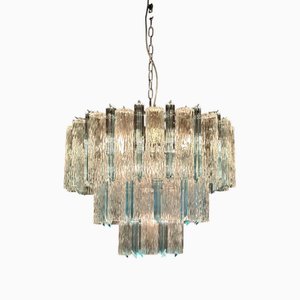 Aquamarine Murano Glass Quadrihedral Prisms Chandelier in the style of Barovier, Italy, 2010s