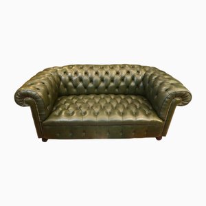 Green Leather Chesterfield 2-Seater Sofa