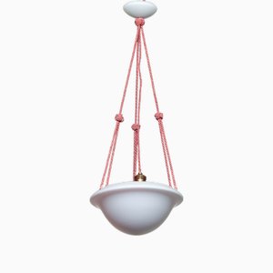 Lampada a sospensione Art Déco in vetro smerigliato rosa, Francia, anni '30