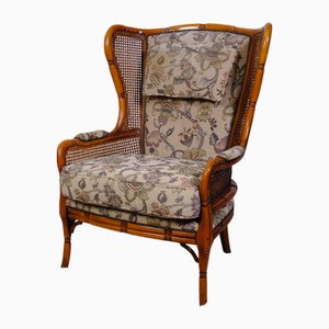 Vintage Armchair in Wicker and Bamboo with Floral Fabrics, 1980s