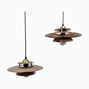 Copper Pendant Lamps, 1970s, Set of 2