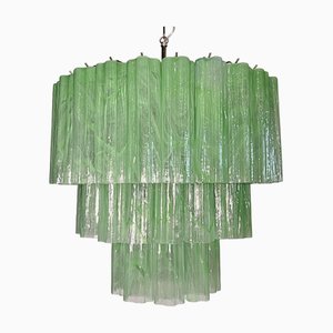 Lámpara de araña grande de Murano con 52 tubos de vidrio de alabastro verde, 1990