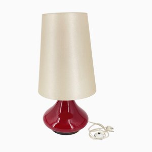 Lampada da terra vintage con base in vetro rosso illuminato, anni '70