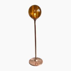 Lampadaire Industriel Mid-Century en Cuivre avec Abat-Jour en Verre Ambré, 1970s