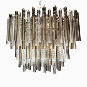 Lampadario vintage in vetro di Murano con prismi triedrici in stile Venini, Italia, anni 2010