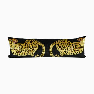 Long Black and Yellow Tiger Velvet Ikat Cushion Covers, Set of 2
