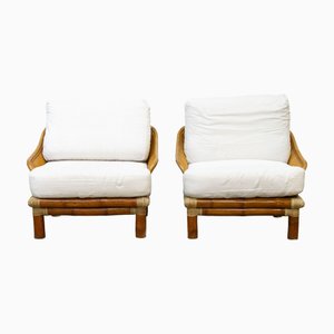 Set of Armchairs in Wood and Bamboo, 1970s