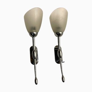 Chrome Satinated Glass Sconces, 1970s, Set of 2