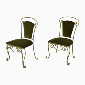 Set de Chaises en Fer Forgé avec Sièges en Velours Marron de Casa E Giardino, 1950s