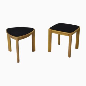 Set of De Nos Stools in Beech with Fabric Seats by Angelo Mangiarotti for La Fonte Del Mobile, 1970s