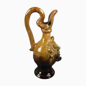 Pichet Vintage en Terre Cuite avec Visage Anthropomorphe en Majolique, 1930s