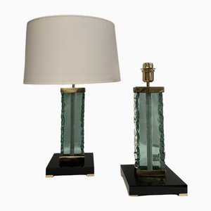 Fontana Arte zugeschriebene Glas-Tischlampen, 1980er, 2er Set