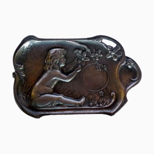 Cendrier ou Assiette Art Nouveau en Étain avec Motif Enfant, Début des années 1900